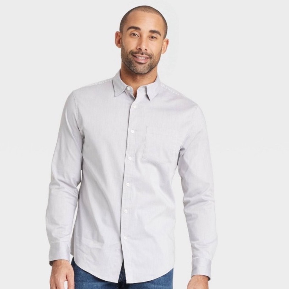 Goodfellow & Co Mens Every Wear Poplin Button Down Shirt Light Grey XXL New
